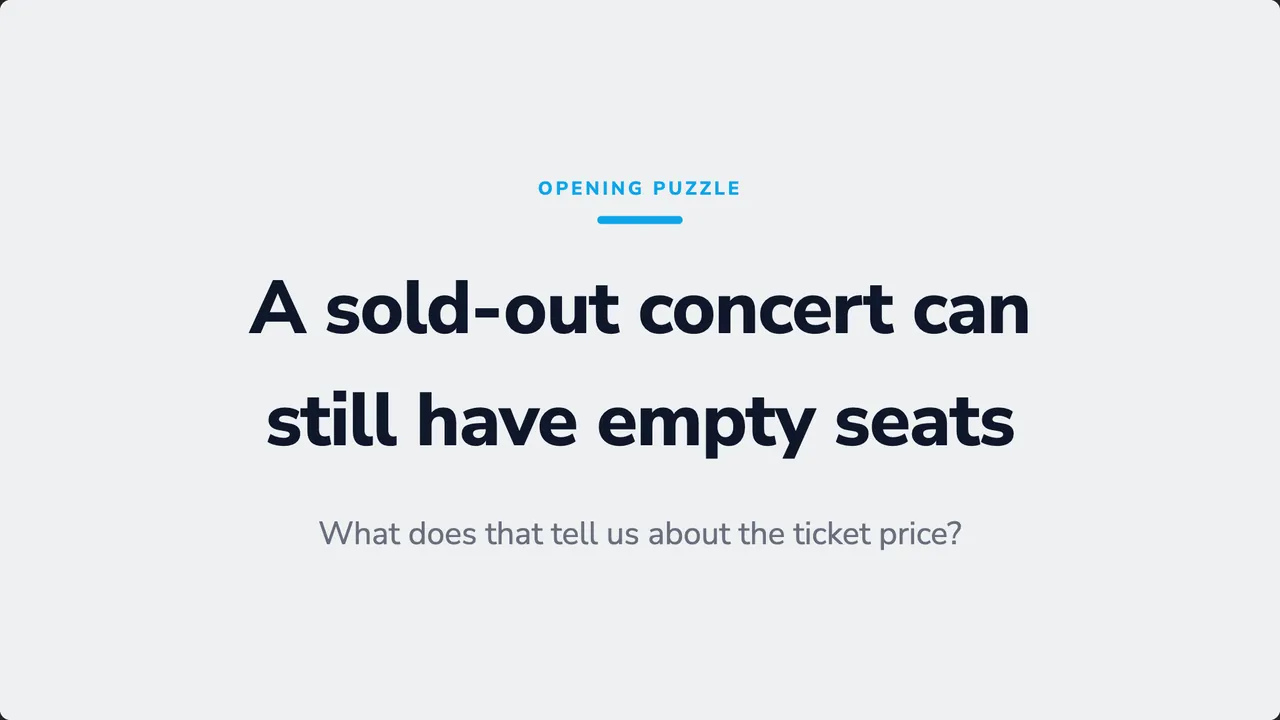 Opening puzzle: A sold-out concert can still have empty seats. What does that tell us about the ticket price?